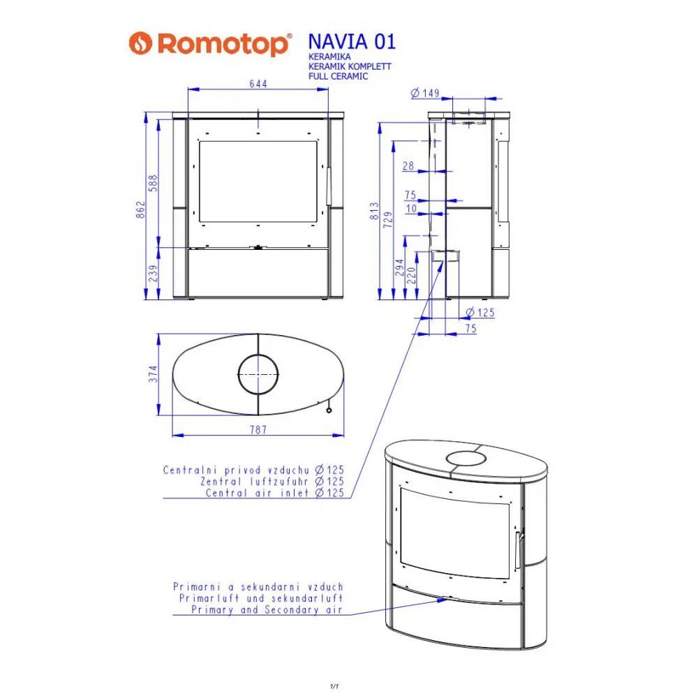ROMOTOP NAVIA 01 керамика - каминная печь