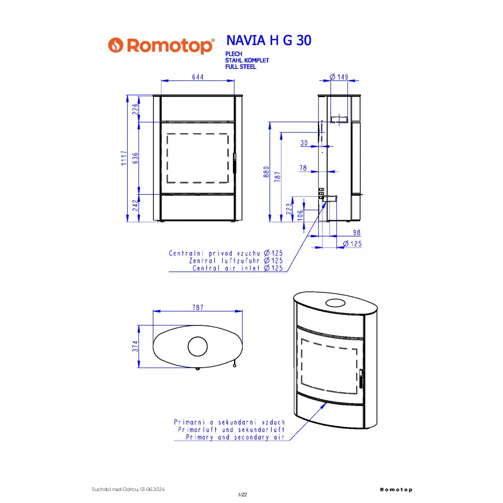 ROMOTOP NAVIA G H 30 сталь - акумуляційна камінна піч