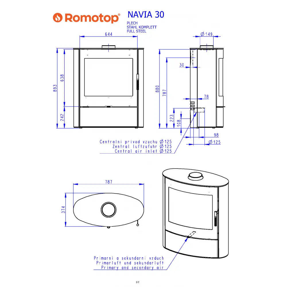 Камінна піч Romotop NAVIA 30 сталевий корпус