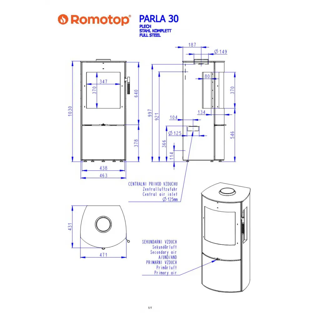 Каминная печь Romotop PARLA 3S 30 сталь
