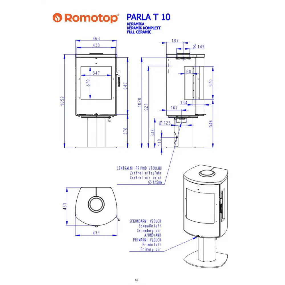 Каминная печь Romotop PARLA T 3S 10 керамика
