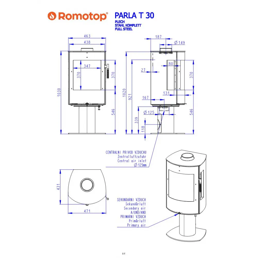 Каминная печь Romotop PARLA T 3S 30 сталь