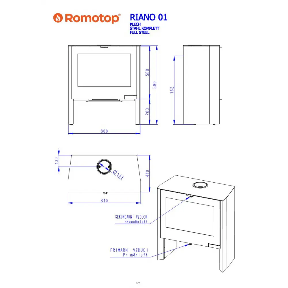 Romotop RIANO 01 печь-камин сталь