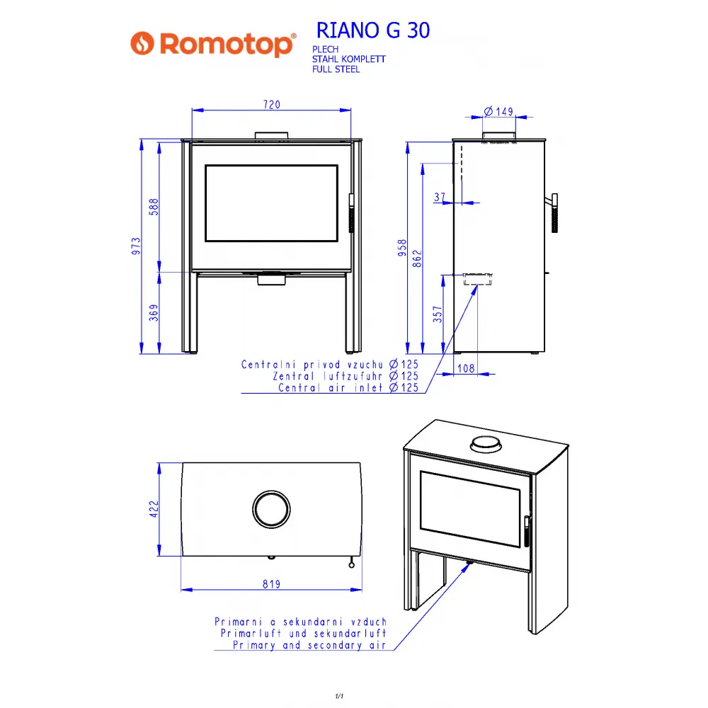 Romotop RIANO G 30 печь-камин сталь