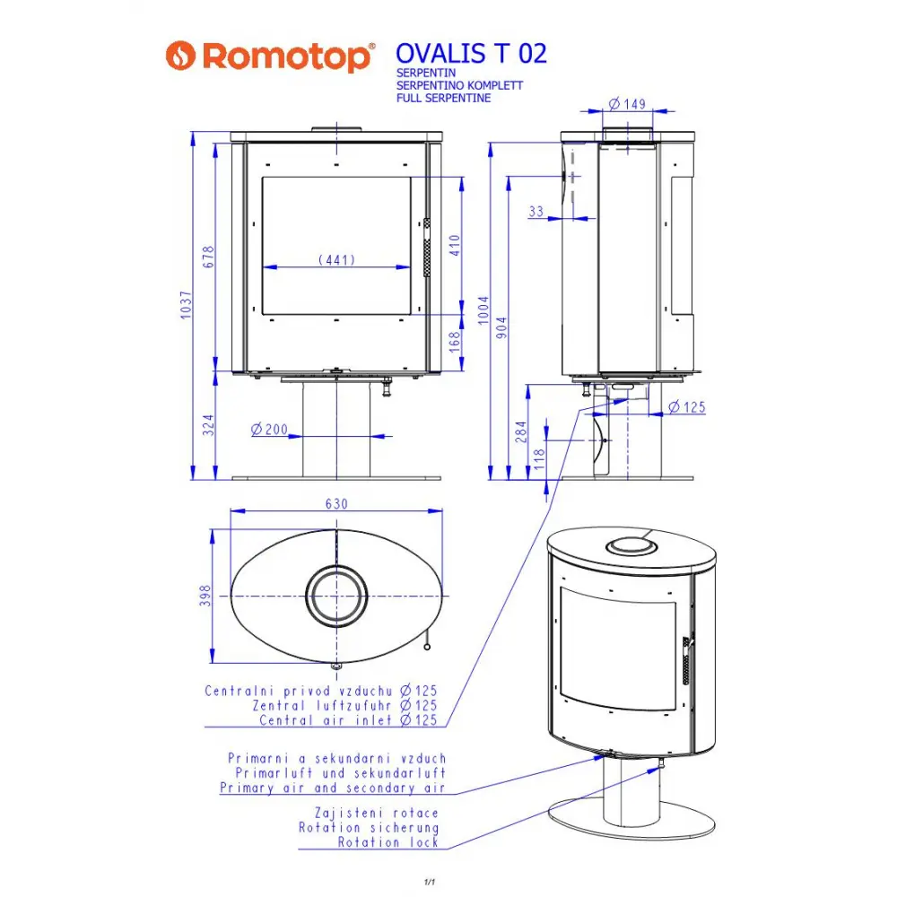 Поворотная печь-камин Romotop SONE T 02 камень