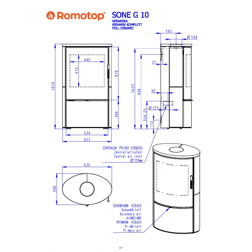 Каминная печь Romotop SONE G 10 гладкая керамика