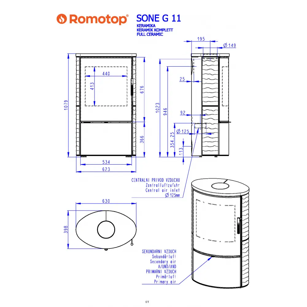 Каминная печь Romotop SONE G 11 рельефная керамика