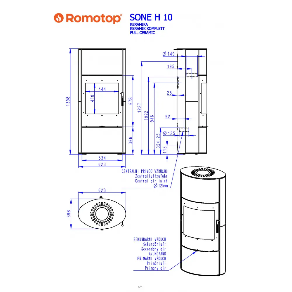Каминная печь Romotop SONE H 10 керамика под аккумуляцию
