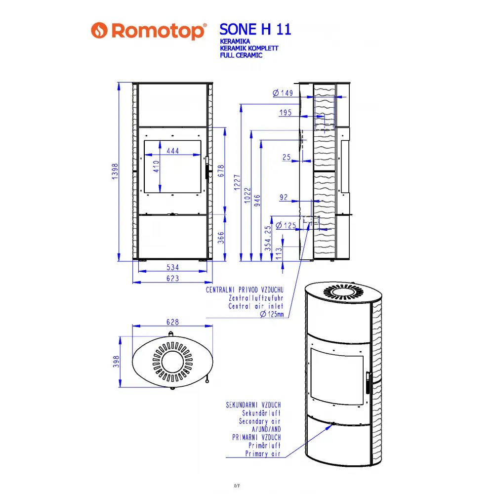 Камінна піч Romotop SONE H 11 кераміка з рельєфною структурою під акумуляцію