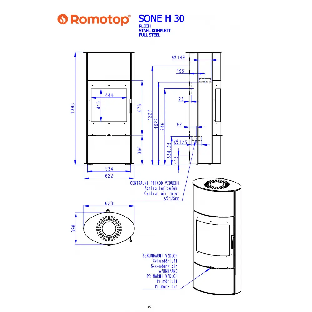 Камінна піч Romotop SONE H 30 листовий метал під акумуляцію
