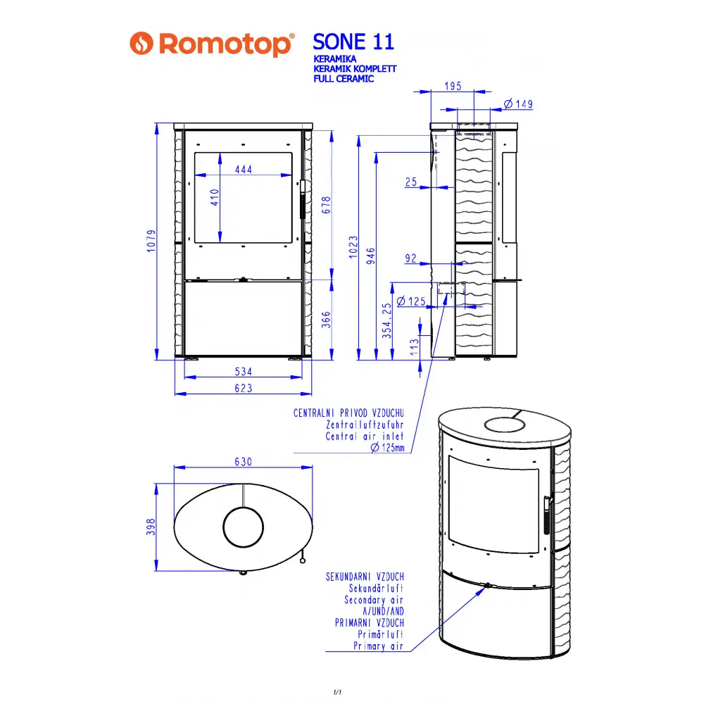 Камінна піч Romotop SONE 11 рельєфна кераміка