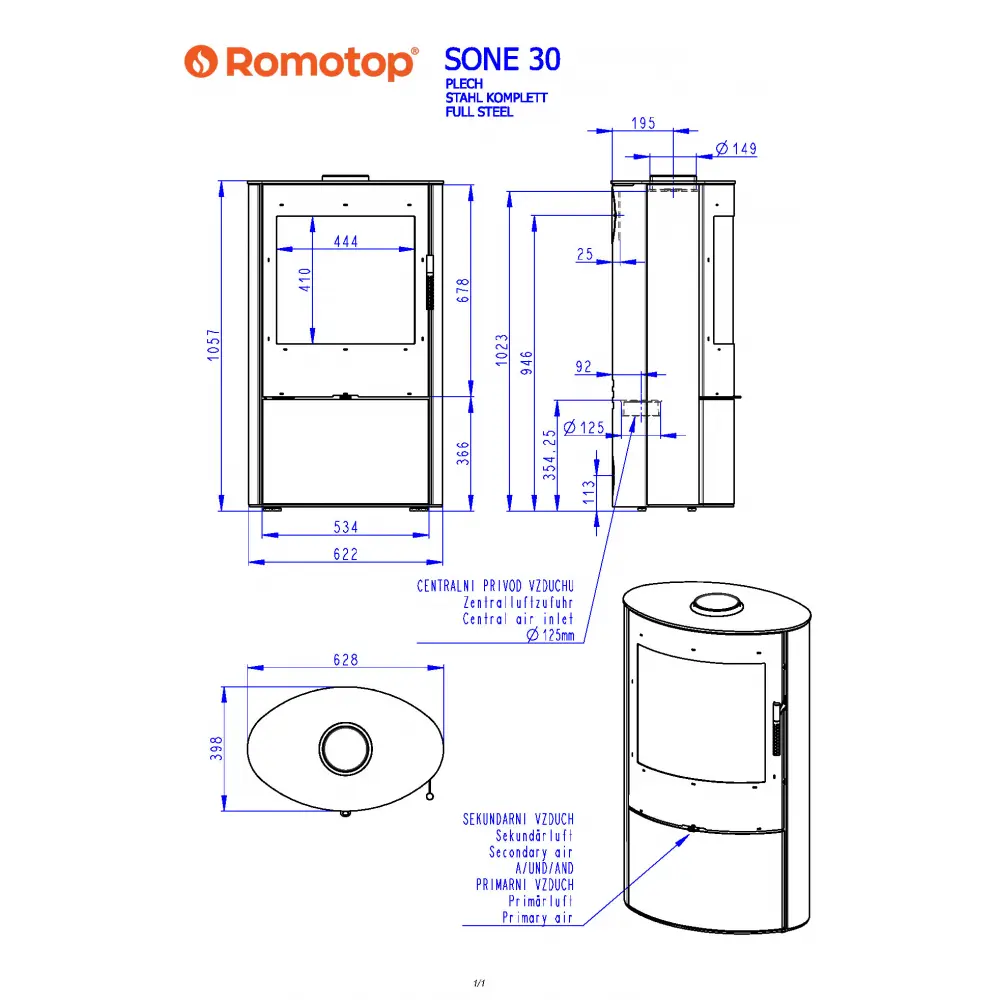 Камінна піч Romotop SONE 30 сталевий корпус