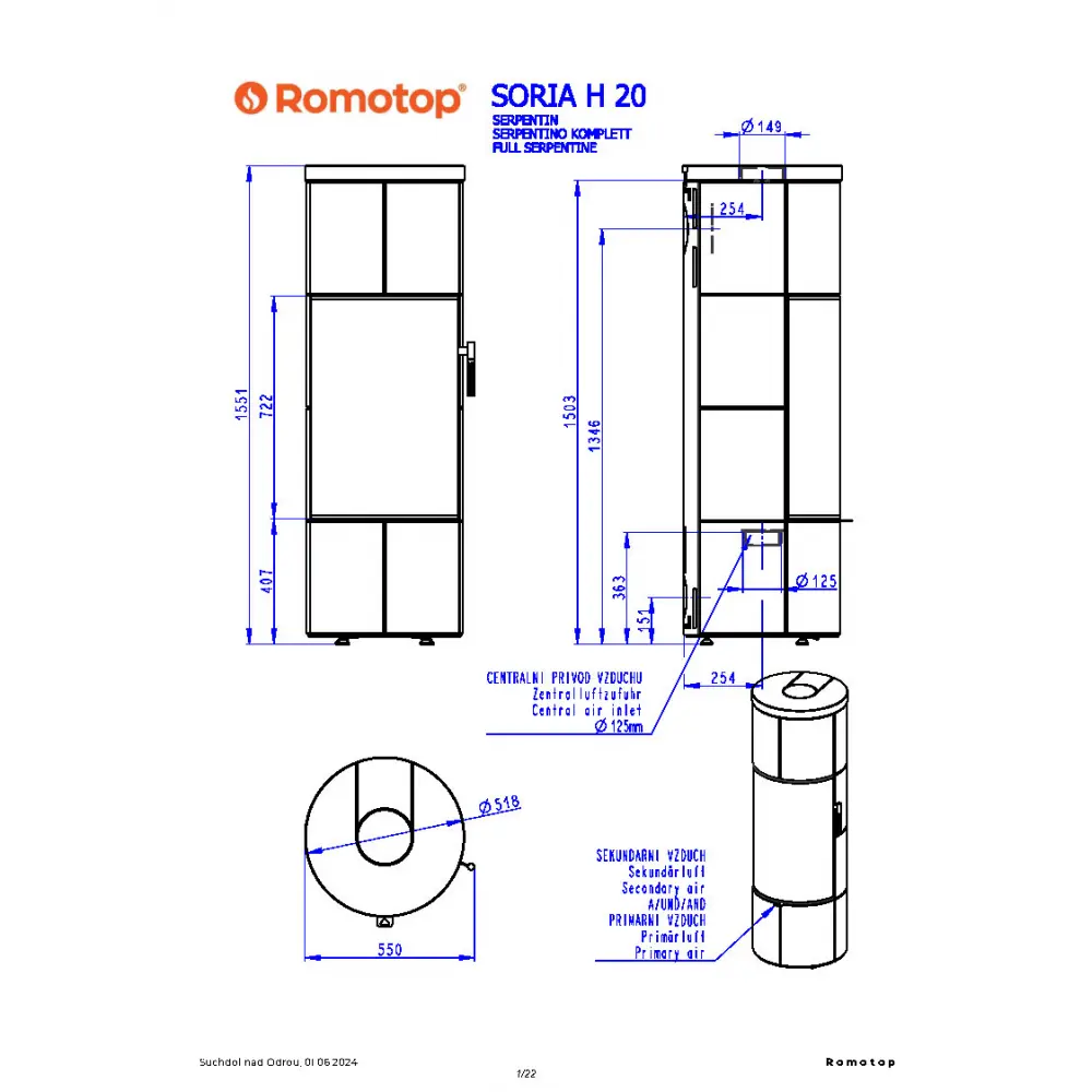 ROMOTOP SORIA H 20 камінь - кругла піч-камін