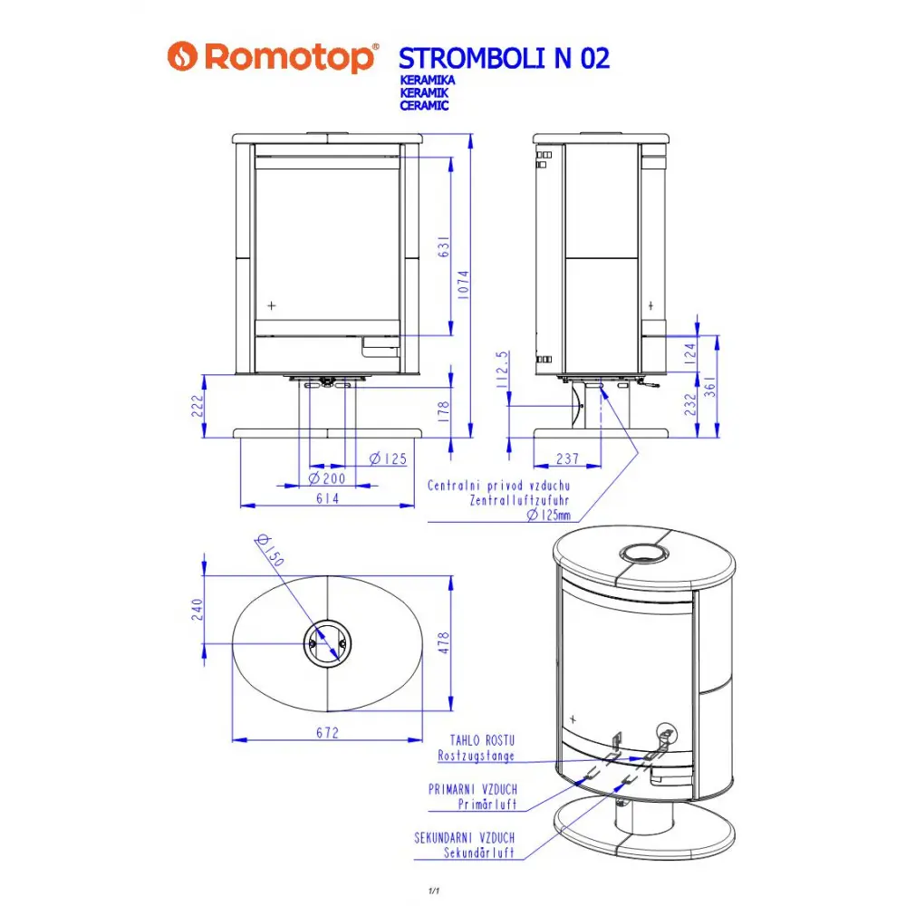 ROMOTOP STROMBOLI N 02 біла кераміка - поворотна камінна піч на ніжці