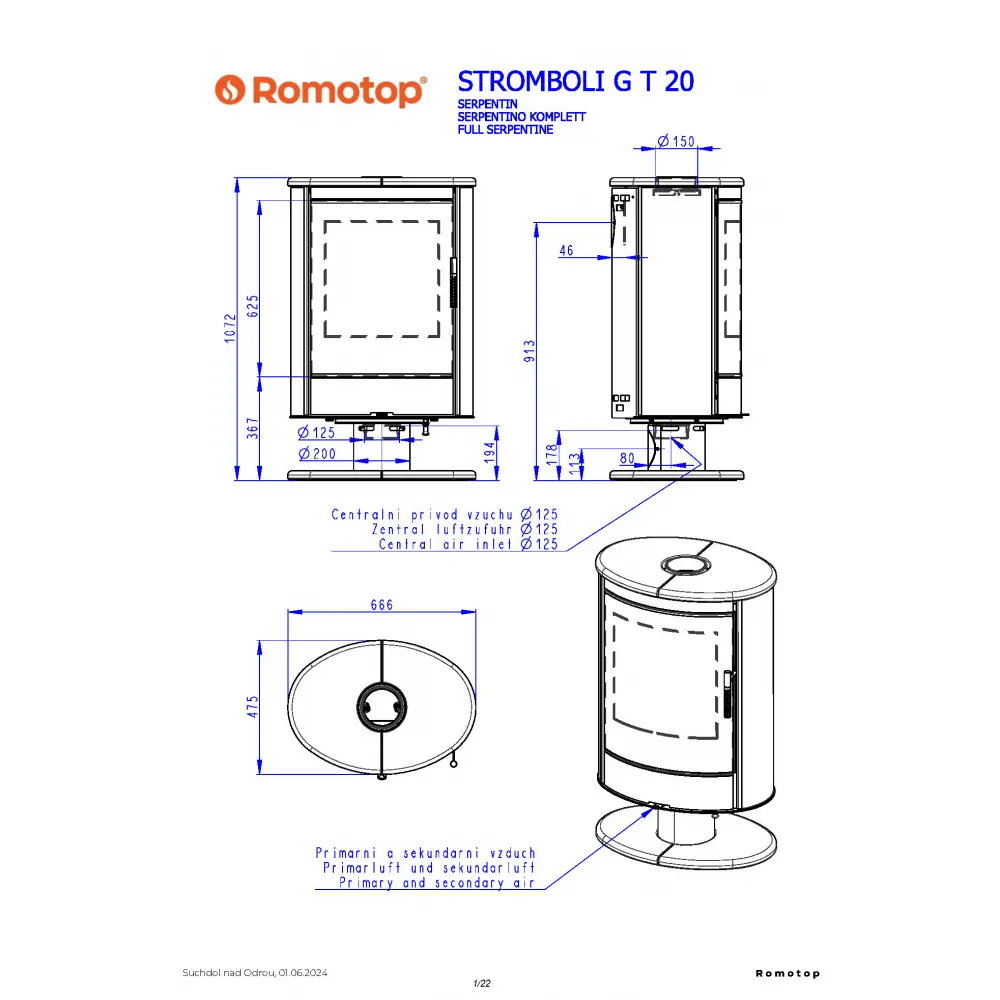 Поворотна камінна піч на ніжці Romotop STROMBOLI G T 20 камінь