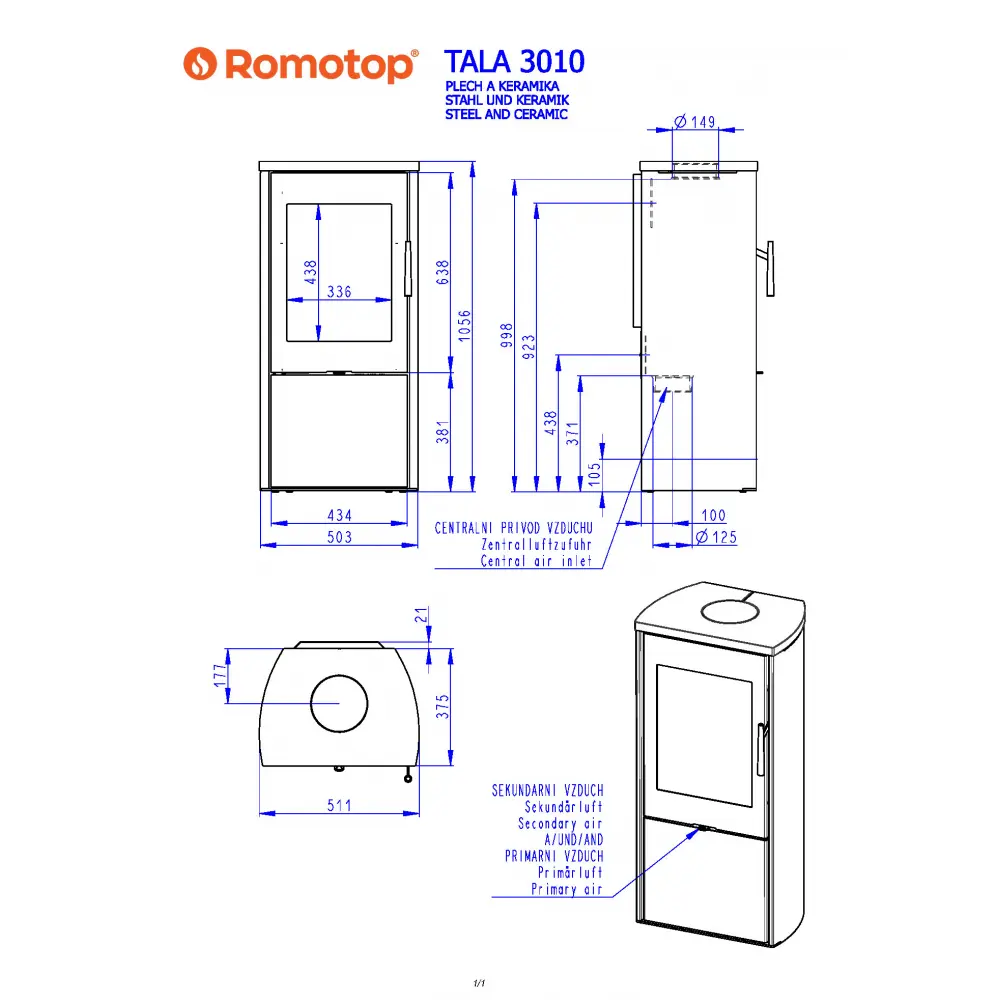 ROMOTOP TALA 3010 керамика - стальная печь камин