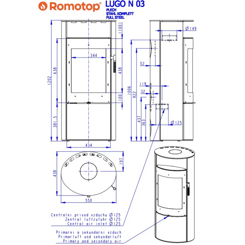 Каминная печь Romotop LUGO N 03 стальной корпус