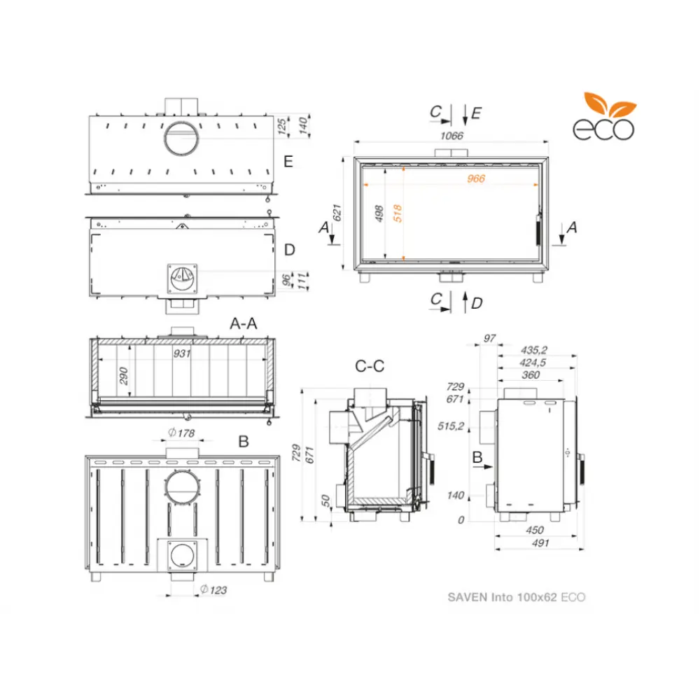 Каминная вставка SAVEN Into 100х62 ECO