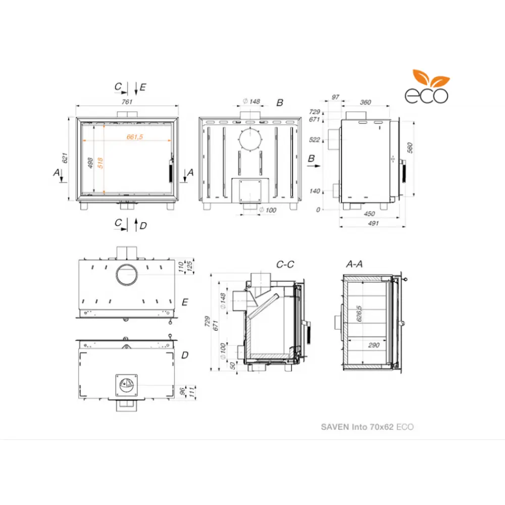 Каминная вставка SAVEN Into 70х62 ECO