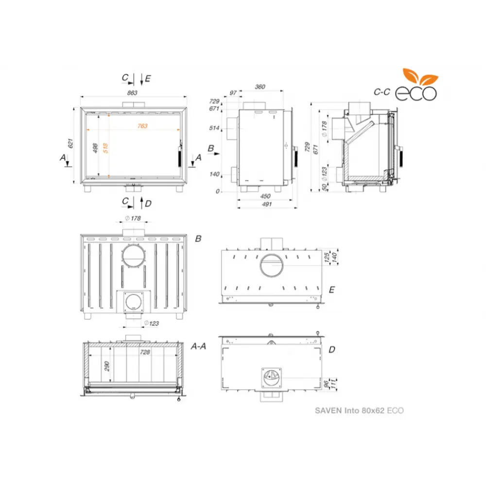 Камінна вставка SAVEN Into 80х62 ECO