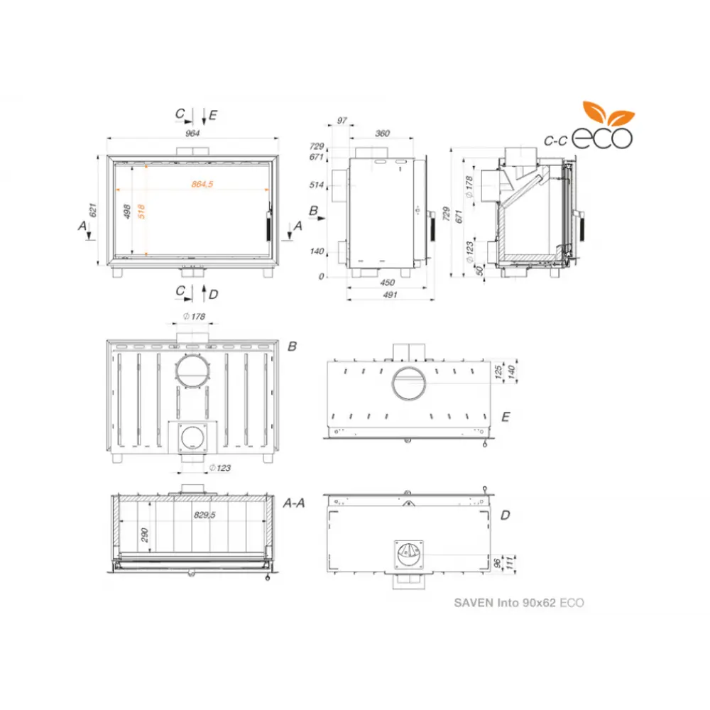 Каминная вставка SAVEN Into 90х62 ECO