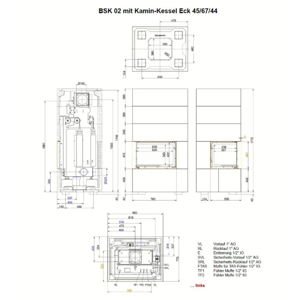 Камін кутовий Brunner BSK 02 Eck Kamin (45/67/44)