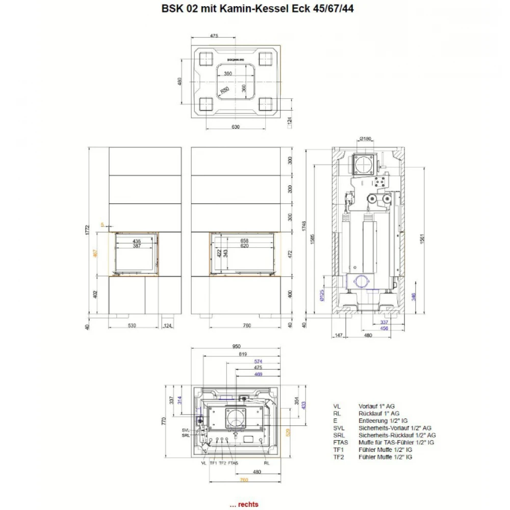 Камін кутовий Brunner BSK 02 Eck Kamin (45/67/44)