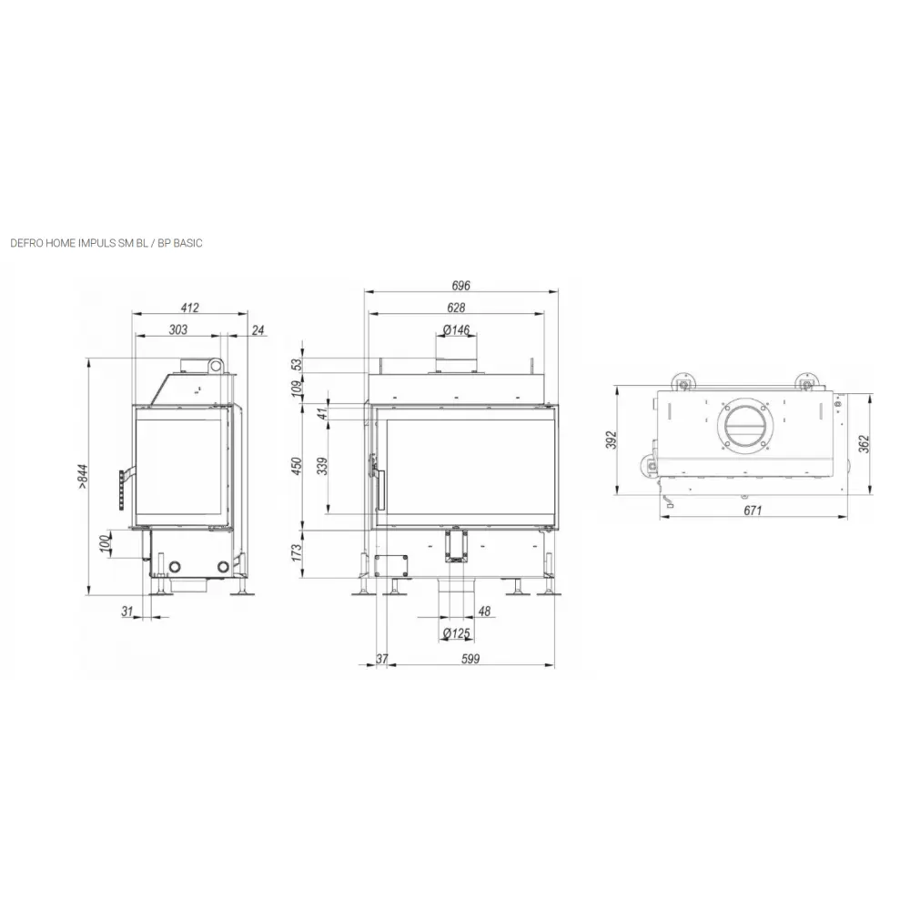 Каминная топка угловая Defro Home IMPULS SM BL Basic
