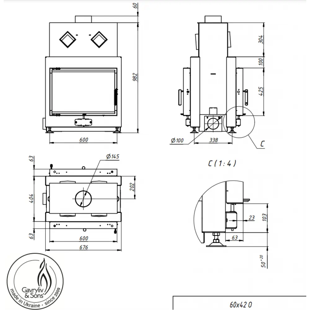 Камінна топка Gavryliv&Sons 60х42 O
