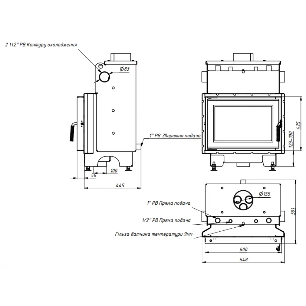 Каминная топка с водяным контуром Gavryliv & Sons 60x42 BW
