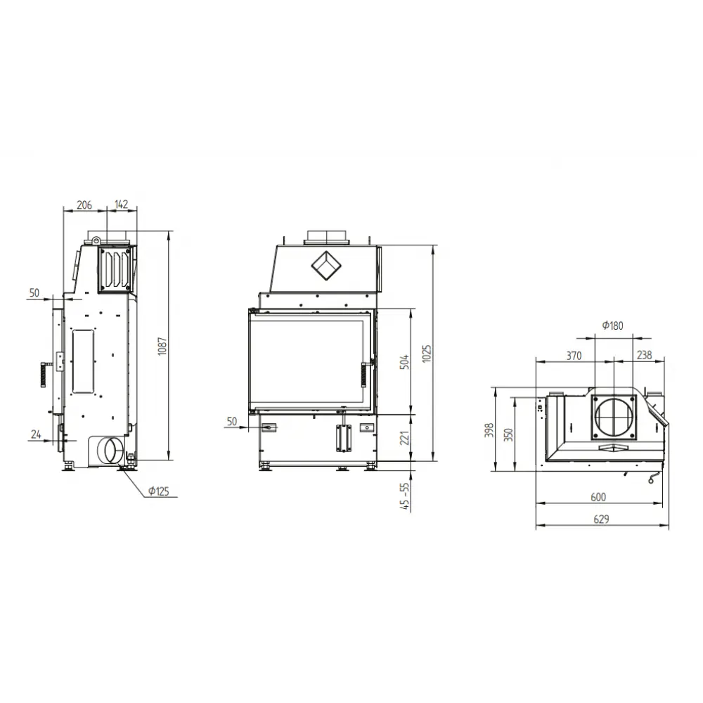 Каминная угловая топка Hoxter ECKA 60/35/50 SL/SR