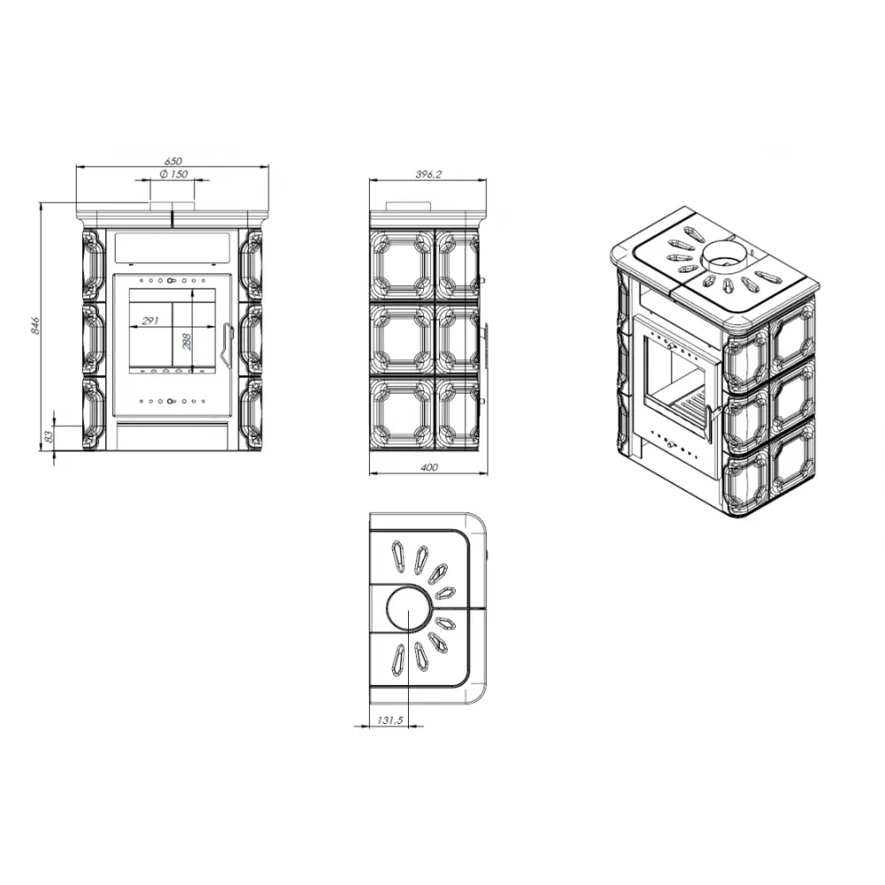 Изразцовая каминная печь NORDFLAM ARTA WHITE