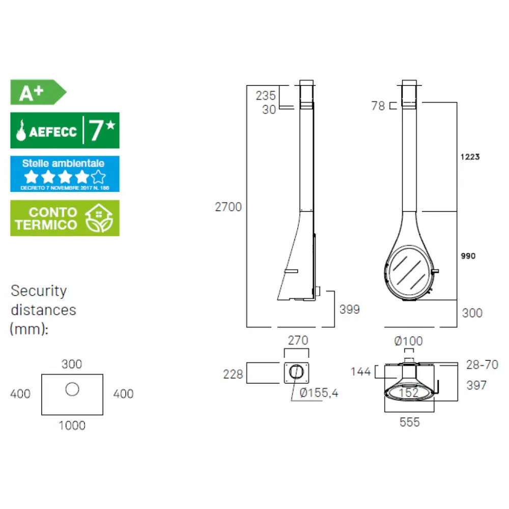 Дизайнерский камин Rocal Drop Mini