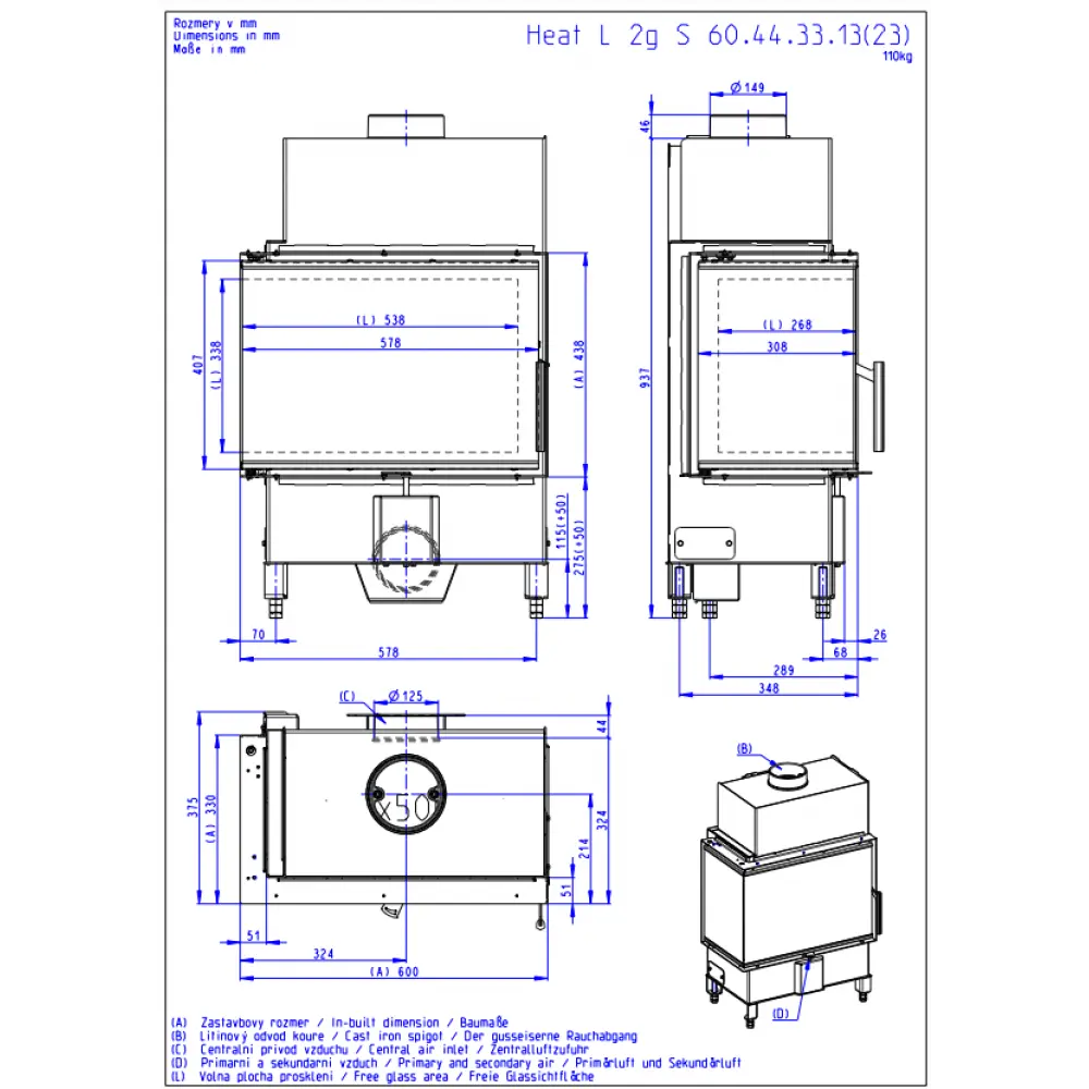 Камінна топка кутова Romotop HEAT L 4g S 60.44.33.24