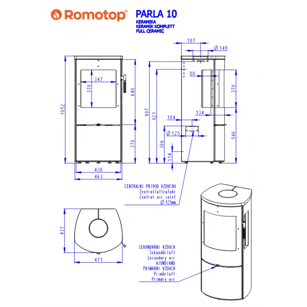 Каминная печь Romotop PARLA 3S 10 керамика