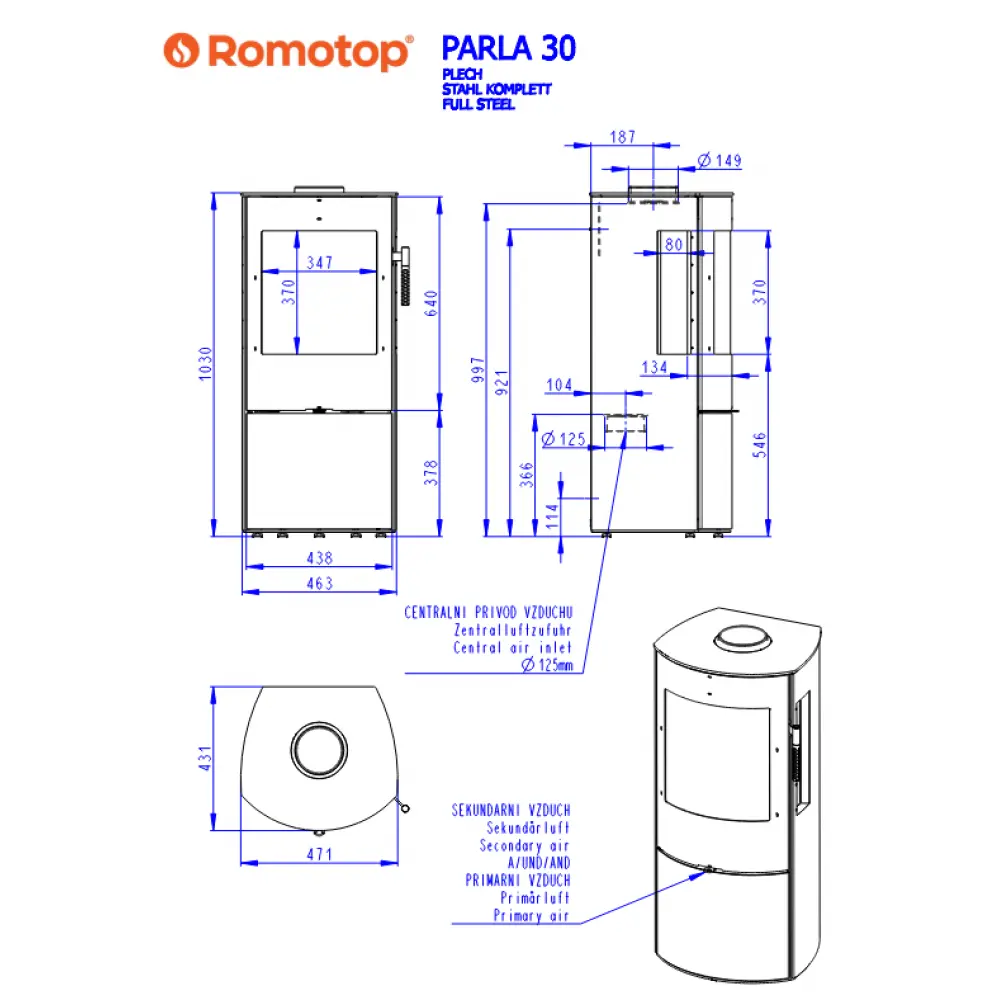 Каминная печь Romotop PARLA 3S 30 сталь