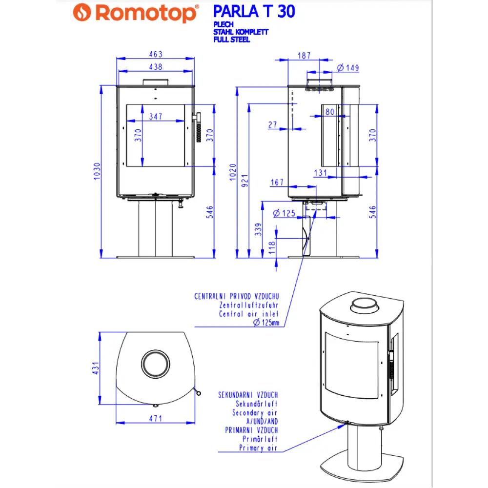Каминная печь Romotop PARLA T 3S 30 сталь