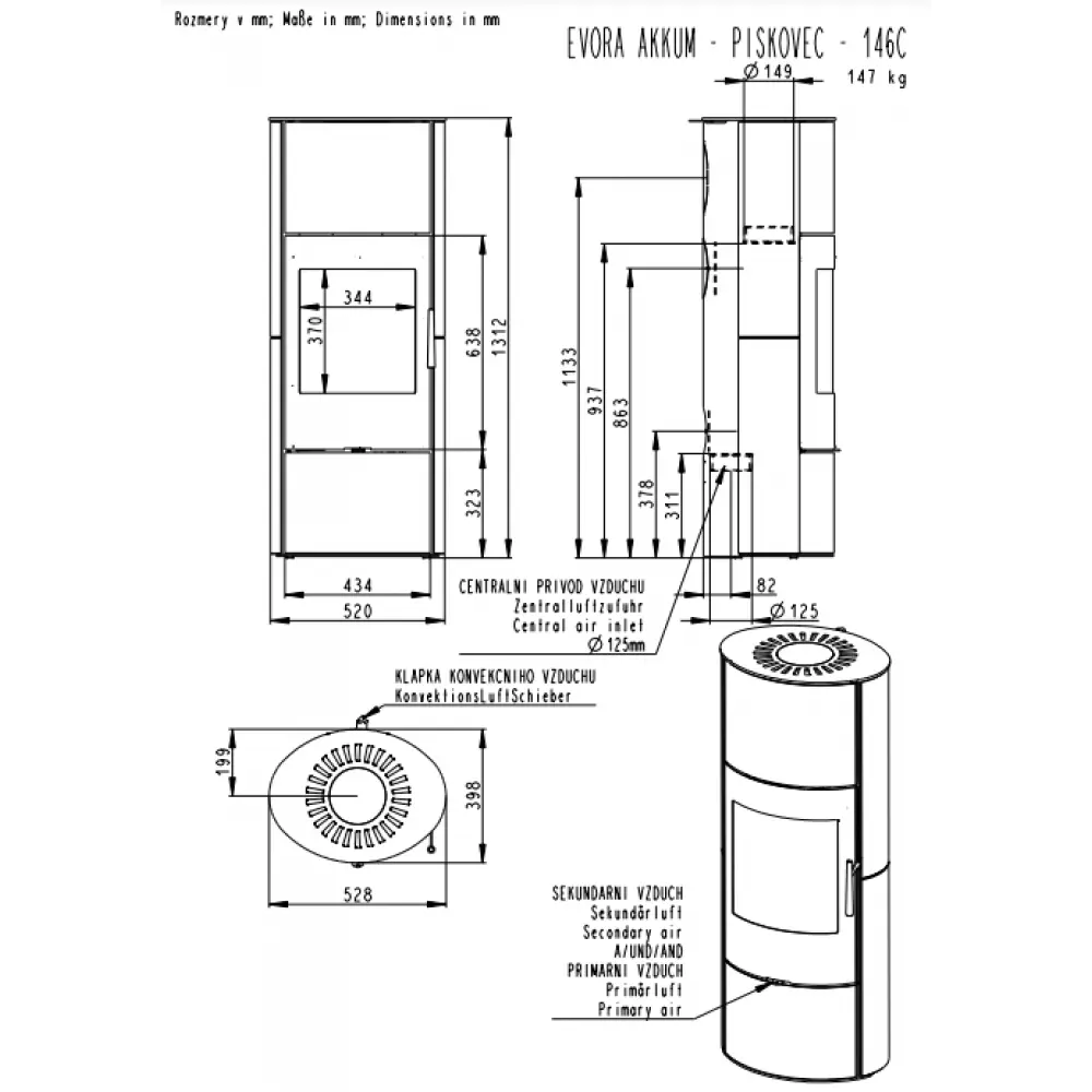 Каминная печь Romotop EVORA 04 AKUM песчаник под аккумуляцию