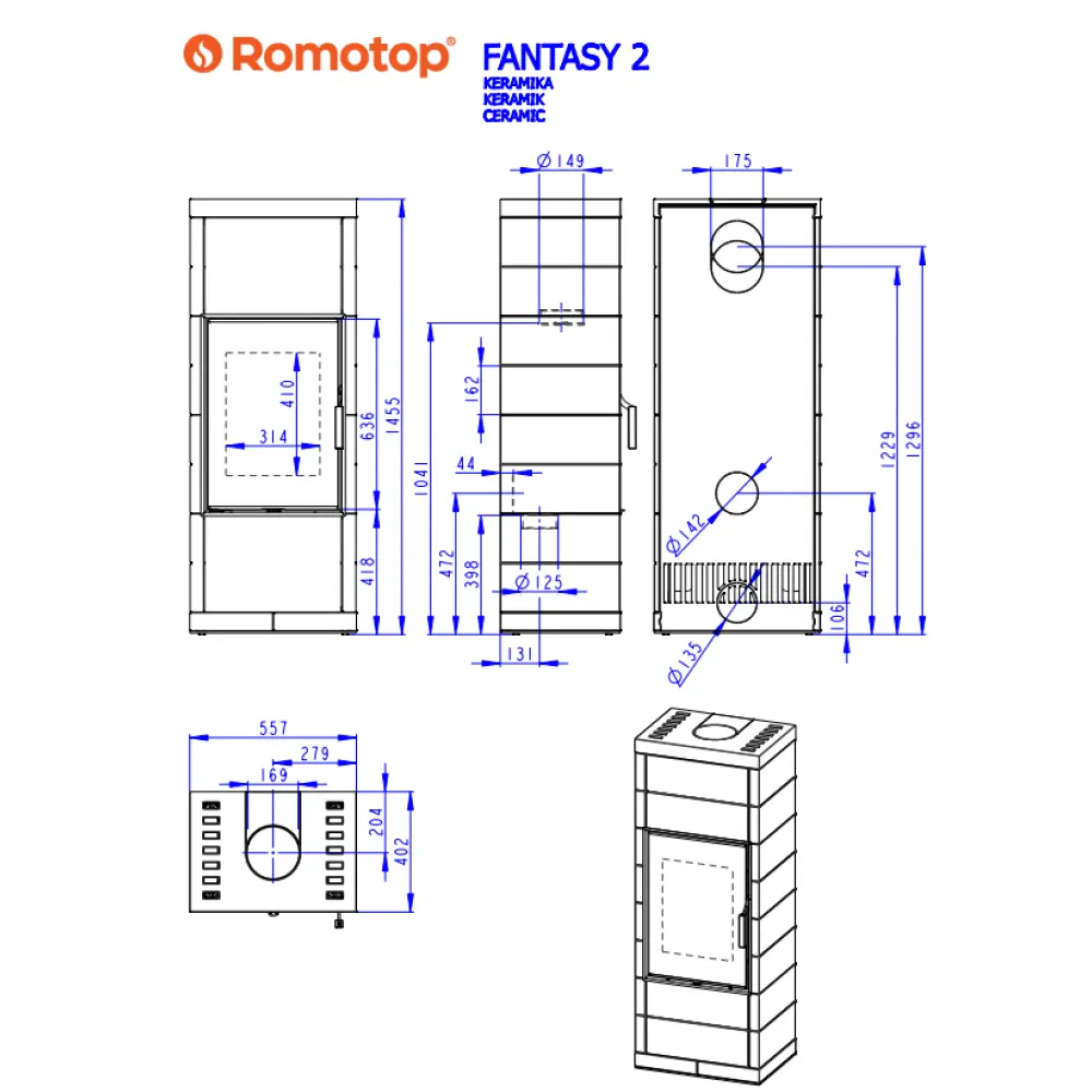Кафельная печь-камин Romotop FANTASY 2