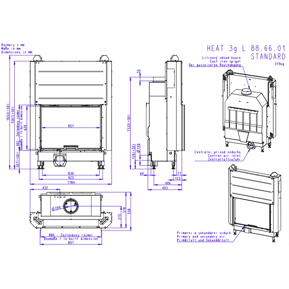 ROMOTOP HEAT 3g L 88.66.06 - классическая каминная топка (темная камера)
