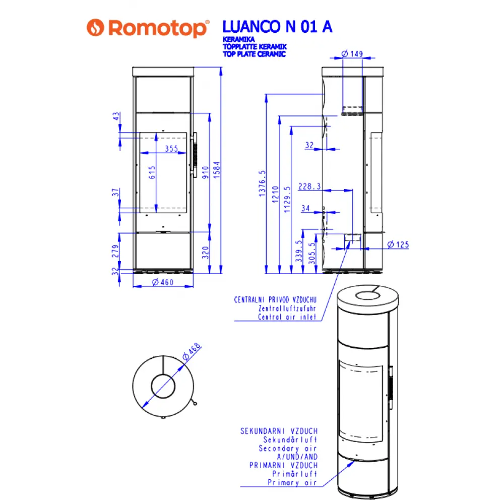 Каминная печь Romotop LUANCO N 01 AKUM керамика под аккумуляцию
