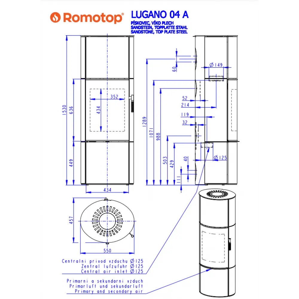 Піч камін під акумуляцію в кераміці Romotop LUGANO 01 AKUM