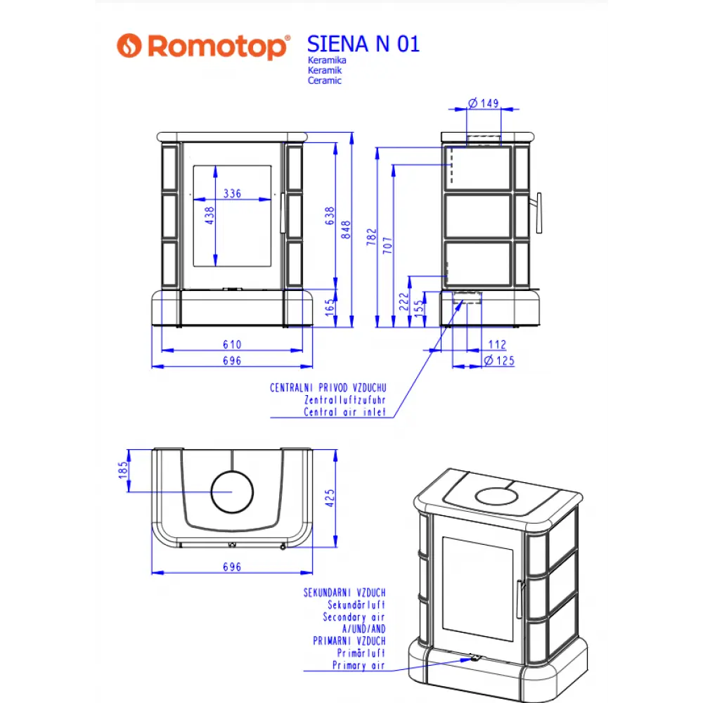 Керамическая каминная печь Romotop SIENA N 01