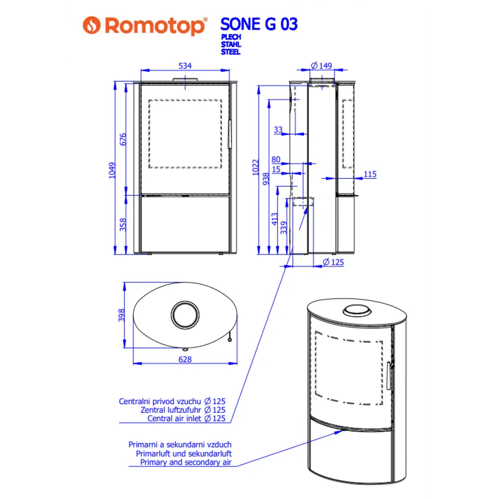 Камінна піч Romotop SONE G 03 метал