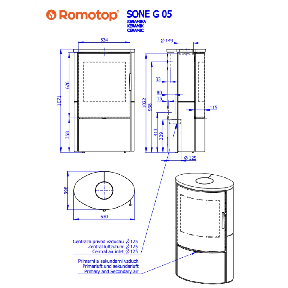 Камінна піч Romotop SONE G 10 гладка кераміка Камінна піч Romotop SONE G 10 гладка кераміка