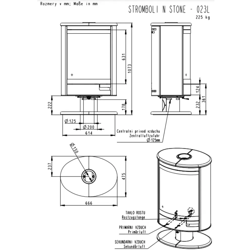 Каминная печь Romotop STROMBOLI N01 (стальной корпус + натуральный камень сверху и с боков) вращение на 360