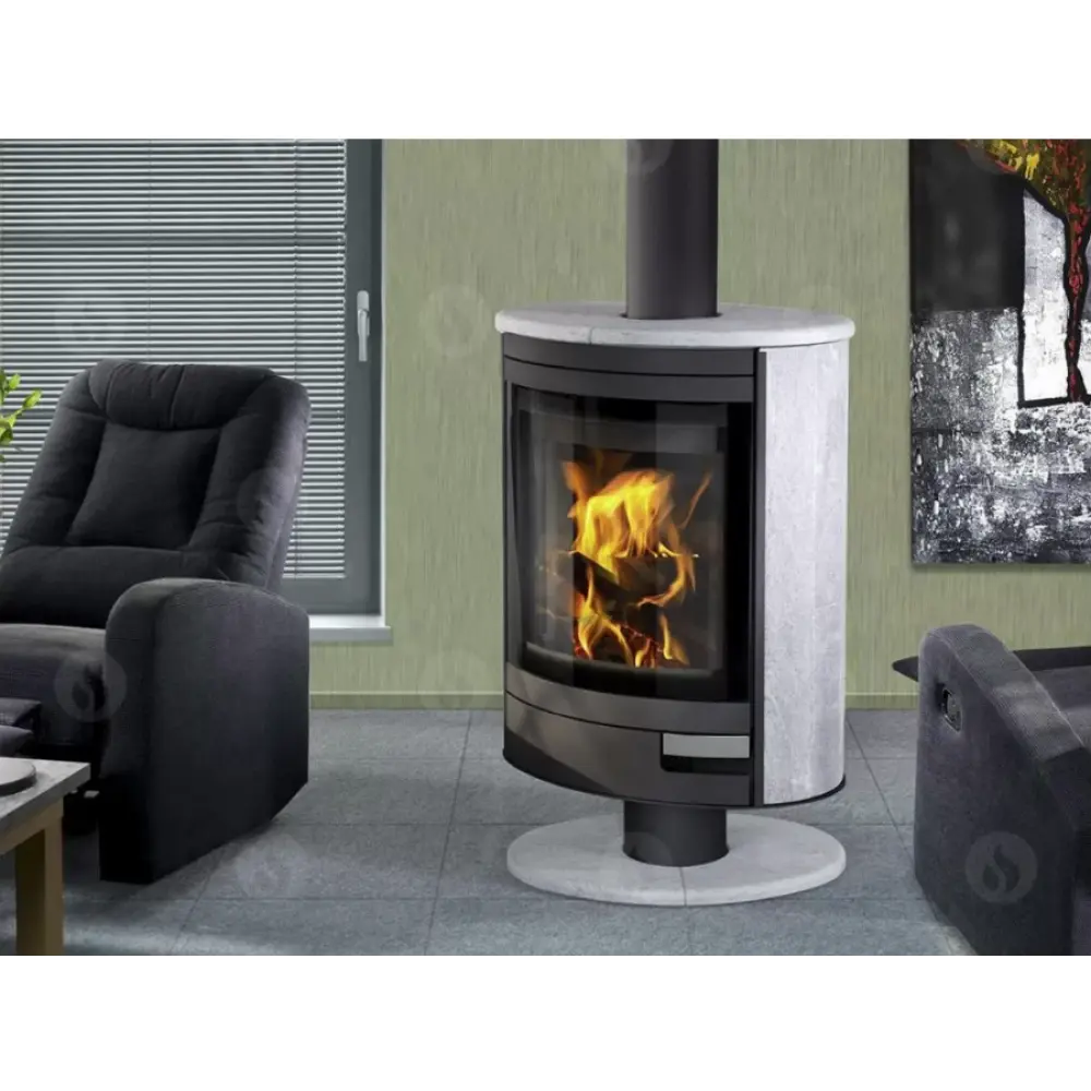 Каминная печь Romotop STROMBOLI N01 (стальной корпус + натуральный камень сверху и с боков) вращение на 360