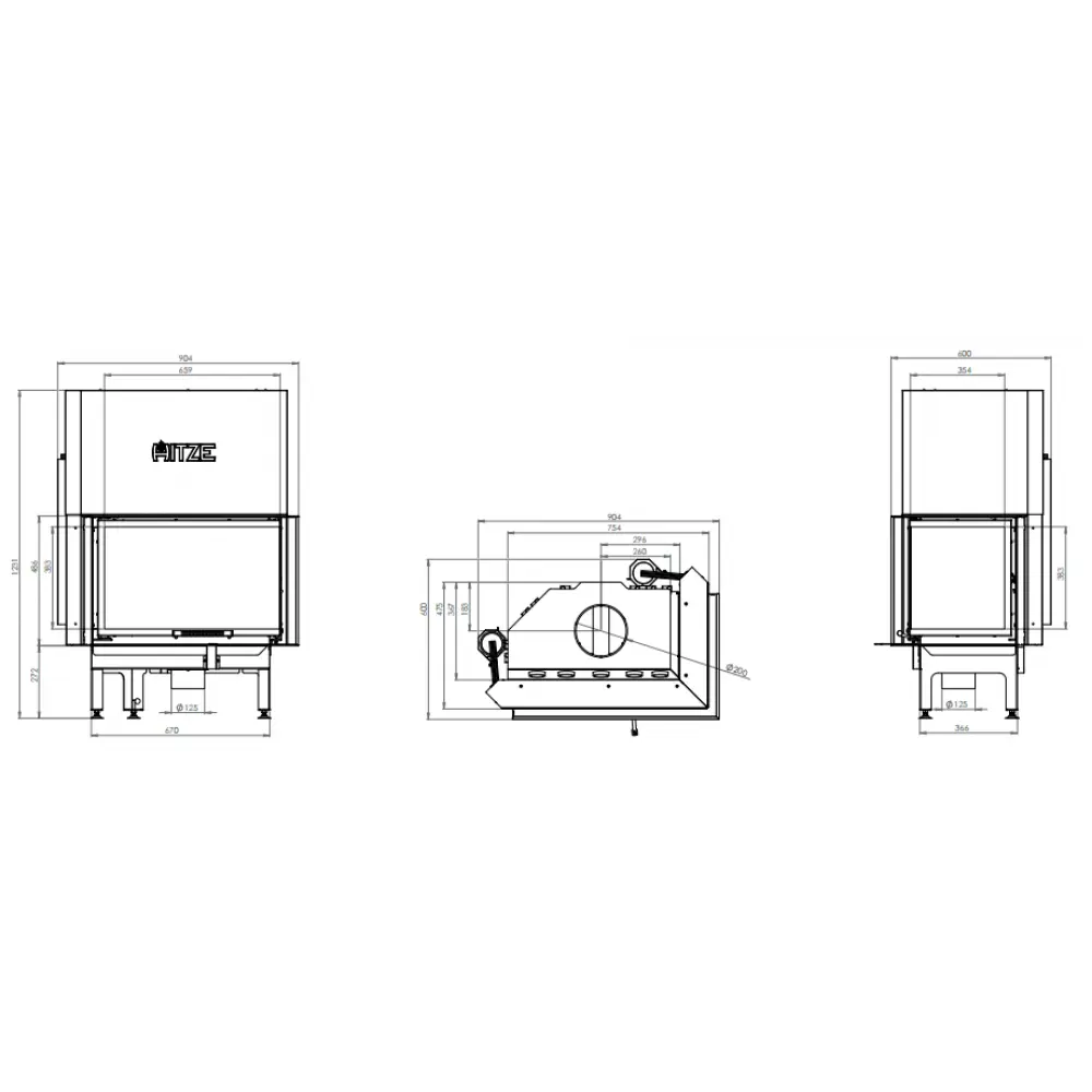 Каминная топка HITZE ALBERO AL14RG.H-D угловая
