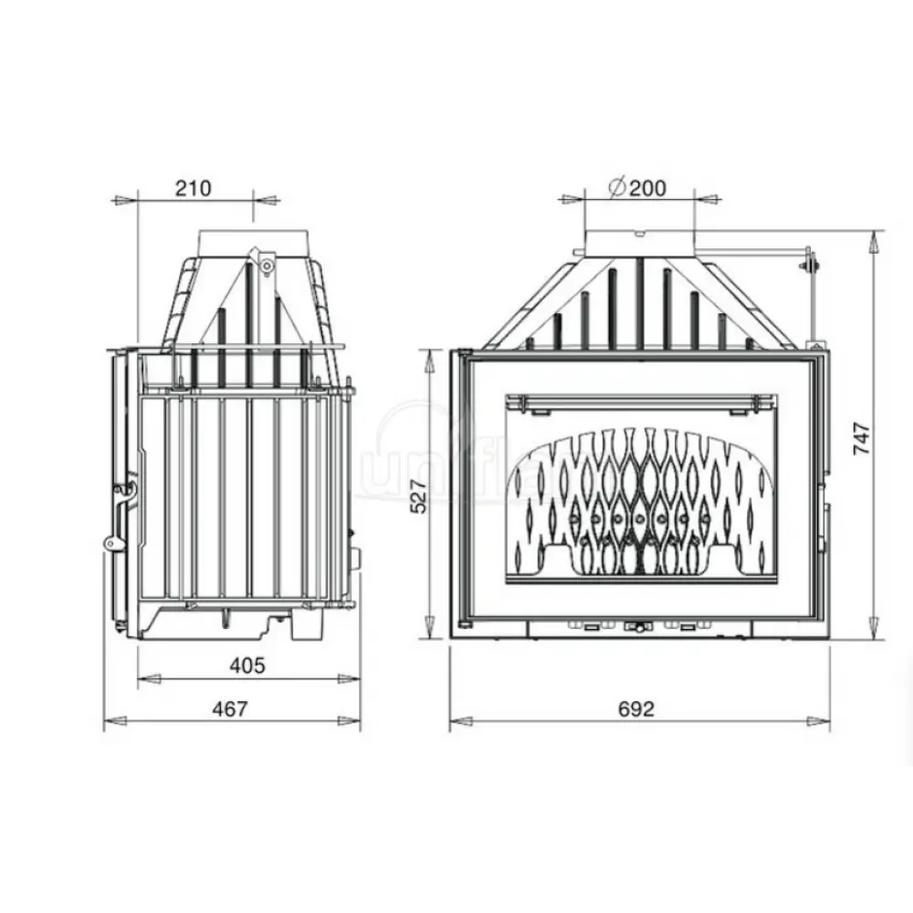Каминная топка UNIFLAM 700 PLUS ECO с шибером чугунная