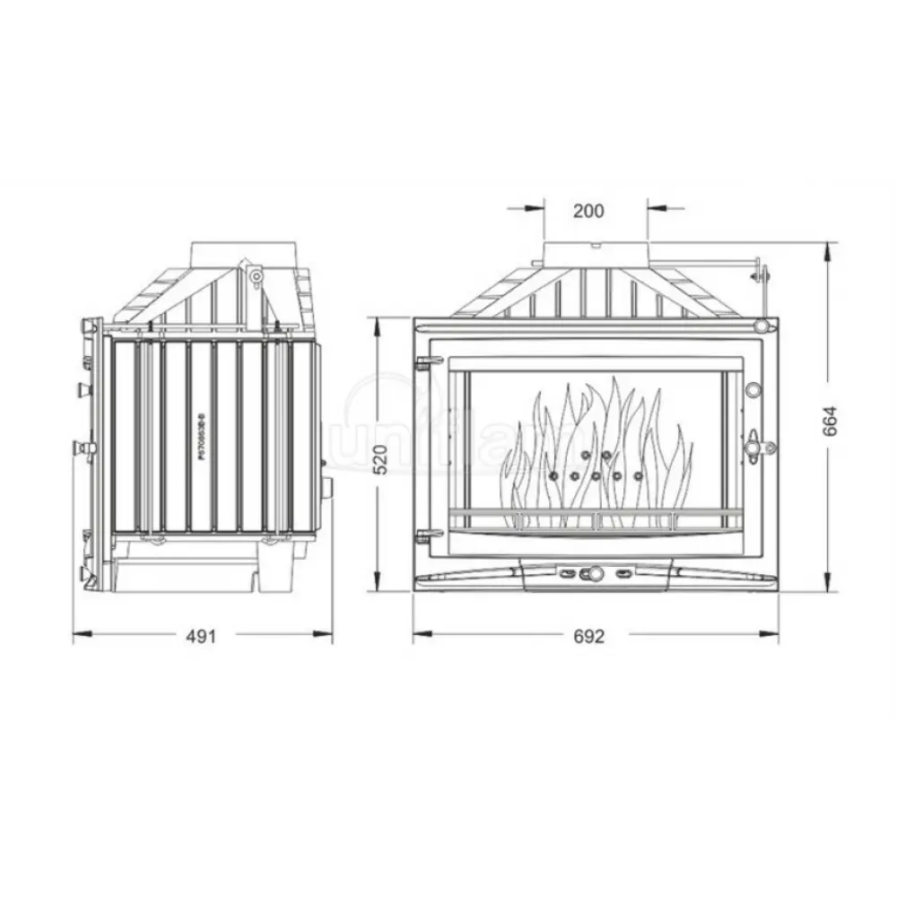 Камінна топка UNIFLAM 700 SELENIC ECO з шибером чавунна